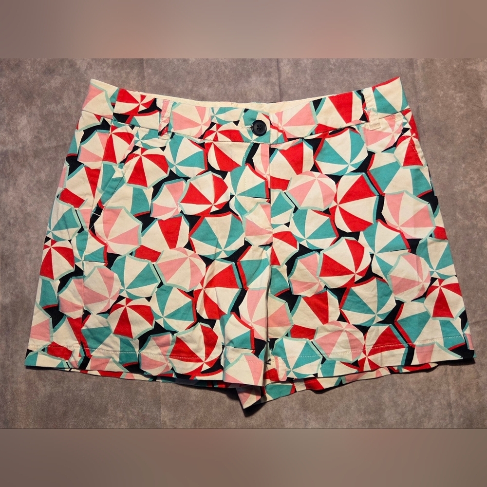 CROWN & IVY Caroline Shorts Multicolor Unbrella Wms Sz 8 Chino Beach Summer EUC